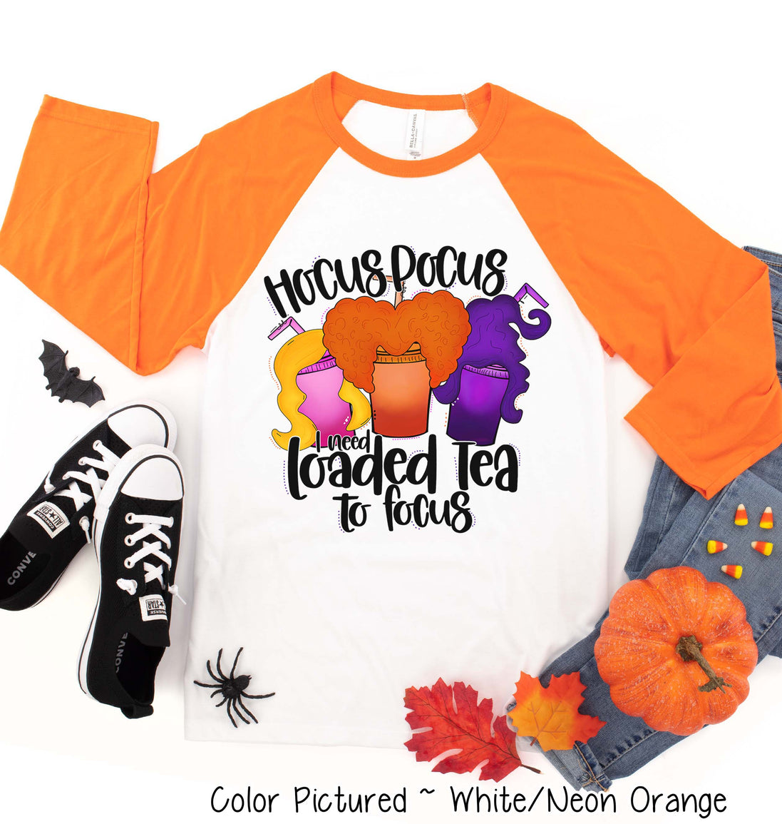 Hocus Pocus I Need Loaded Tea to Focus Halloween Raglan Tee