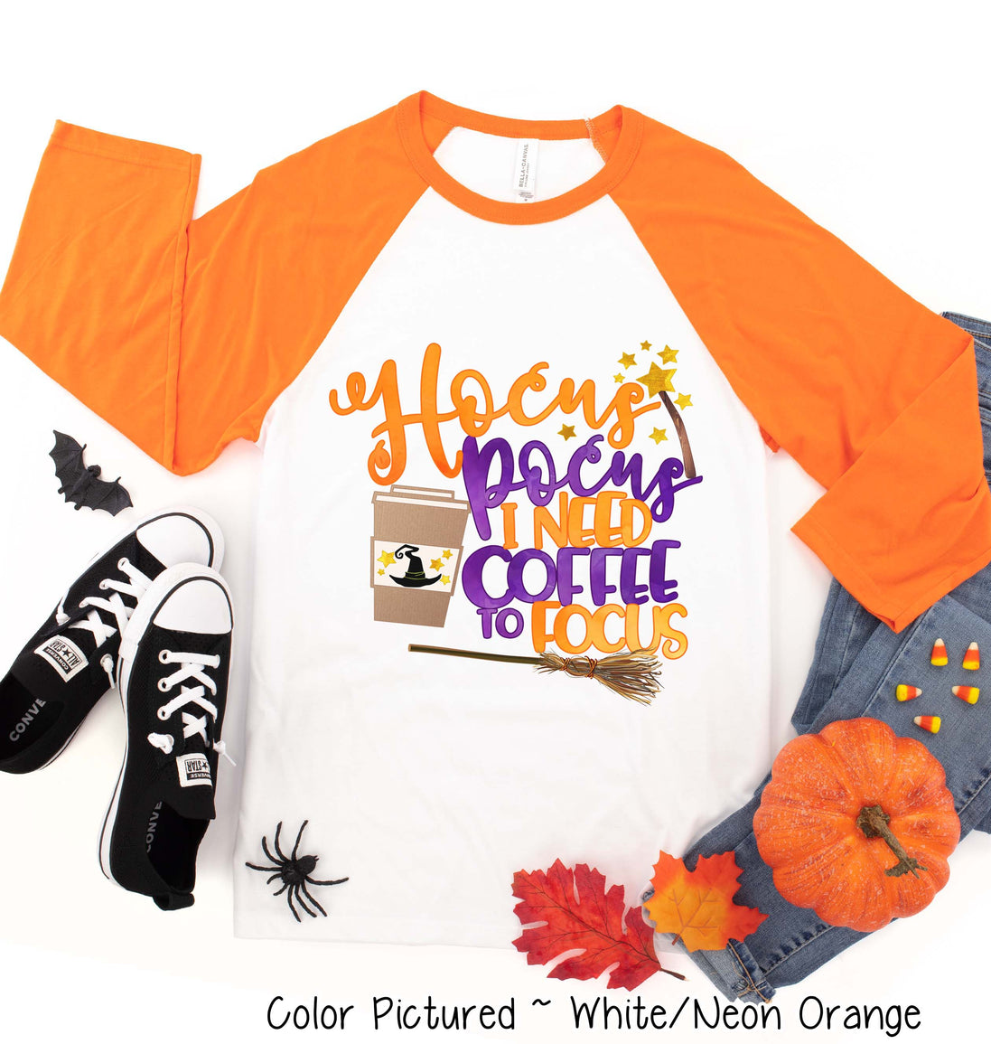 Hocus Pocus I need Coffee To Focus Halloween Raglan Tee