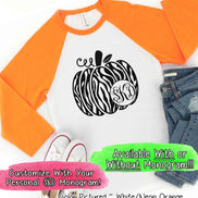 Monogram Zebra Print Fall Pumpkin Raglan Tee