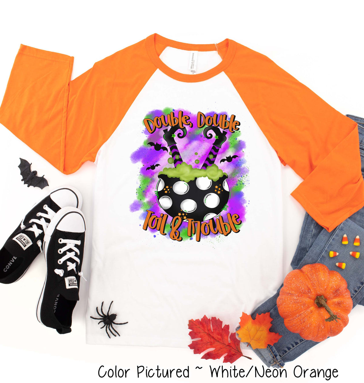 Double Trouble Witch Halloween Raglan Tee