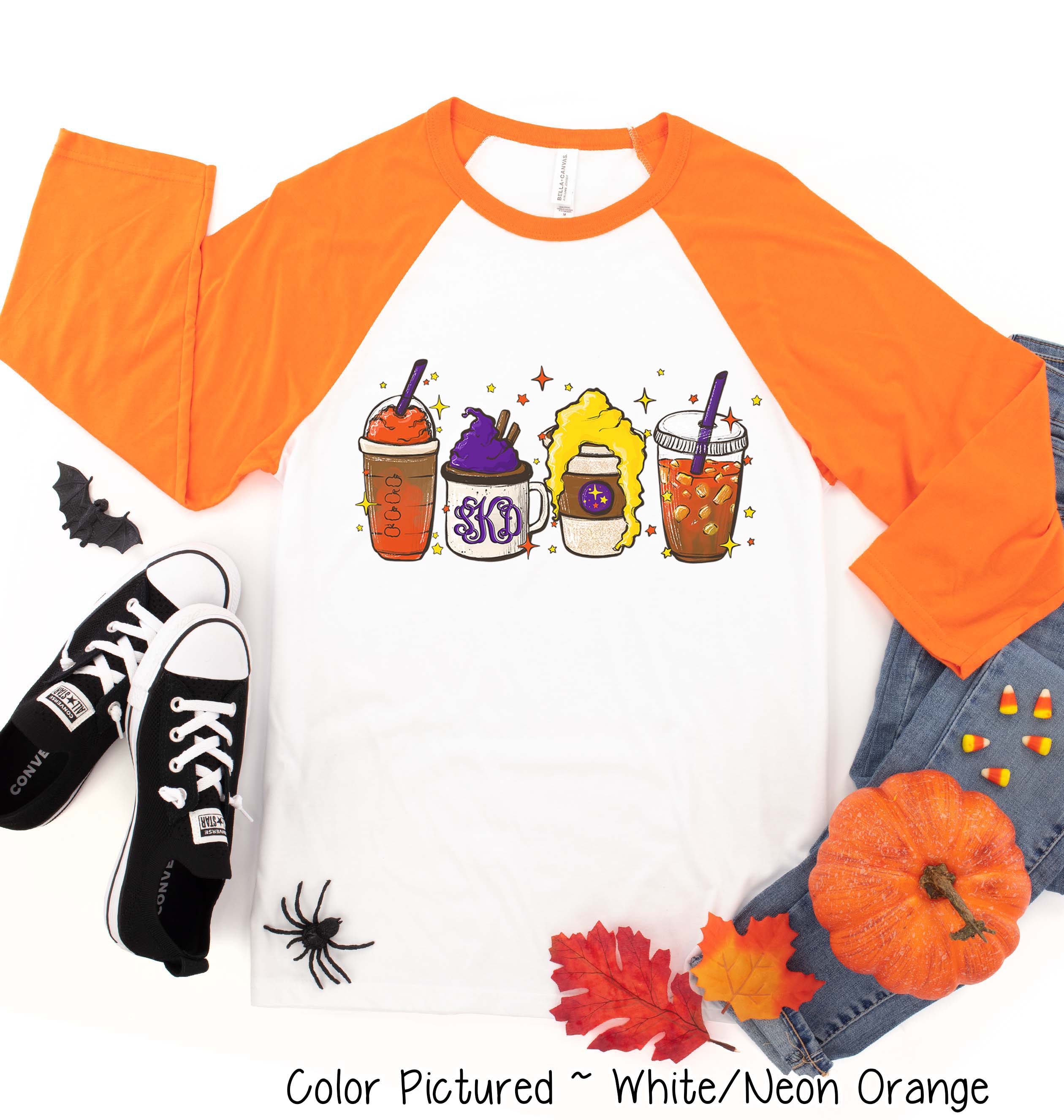 Monogram Hocus Pocus Coffee Latte Halloween Raglan Tee