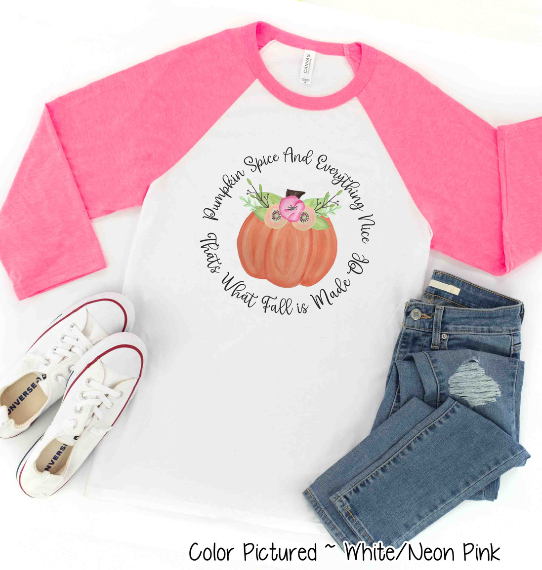 Pumpkin Spice & Everything Nice Floral Pumpkin Raglan Tee