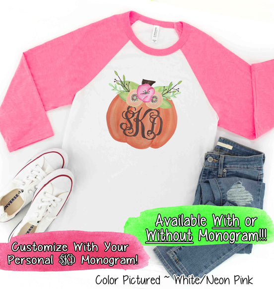 Floral Pumpkin Monogram Fall Raglan