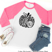 Monogram Zebra Print Fall Pumpkin Raglan Tee