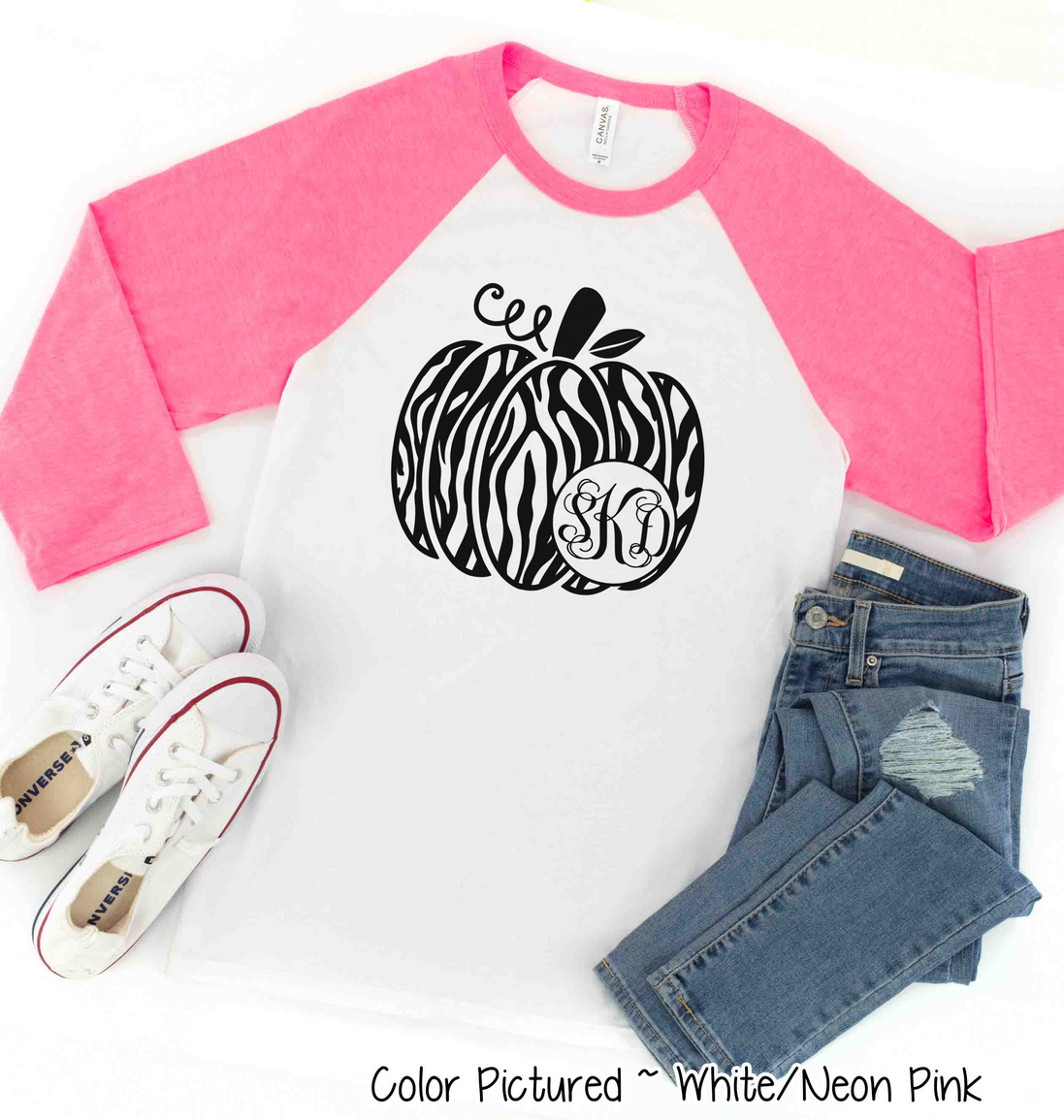 Monogram Zebra Print Fall Pumpkin Raglan Tee