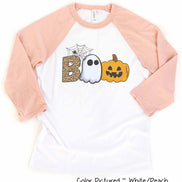 Boo Ghost Pumpkin Halloween Raglan Tee