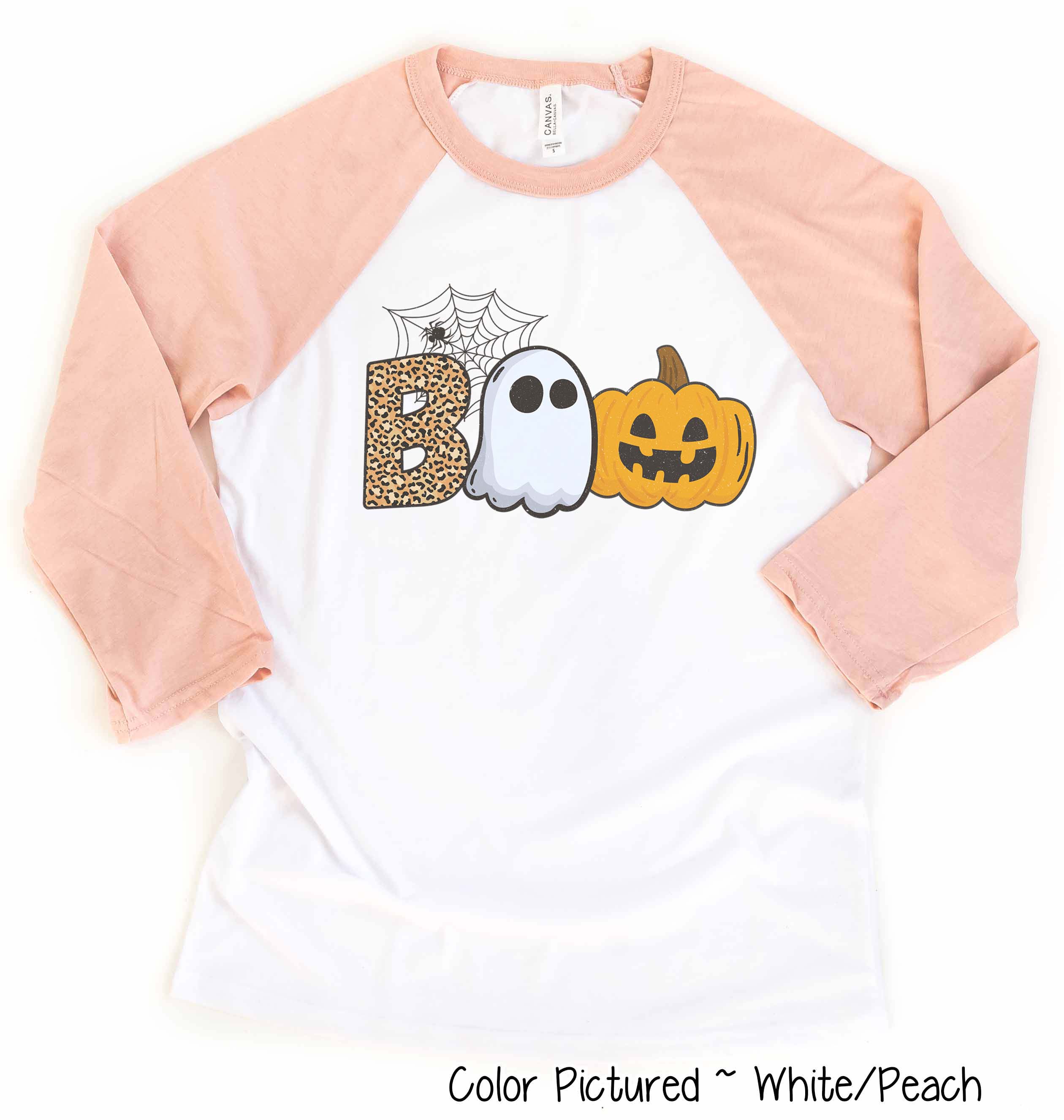 Boo Ghost Pumpkin Halloween Raglan Tee