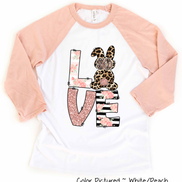 Monogram Leopard Rose Gold LOVE Bunny Raglan Tee