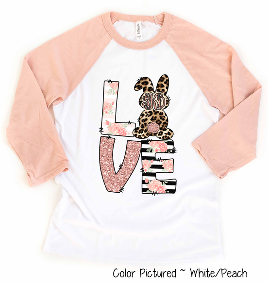Monogram Leopard Rose Gold LOVE Bunny Raglan Tee