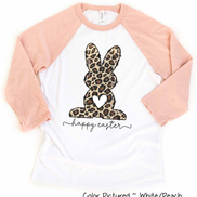 Leopard Print Bunny Happy Easter Raglan Tee