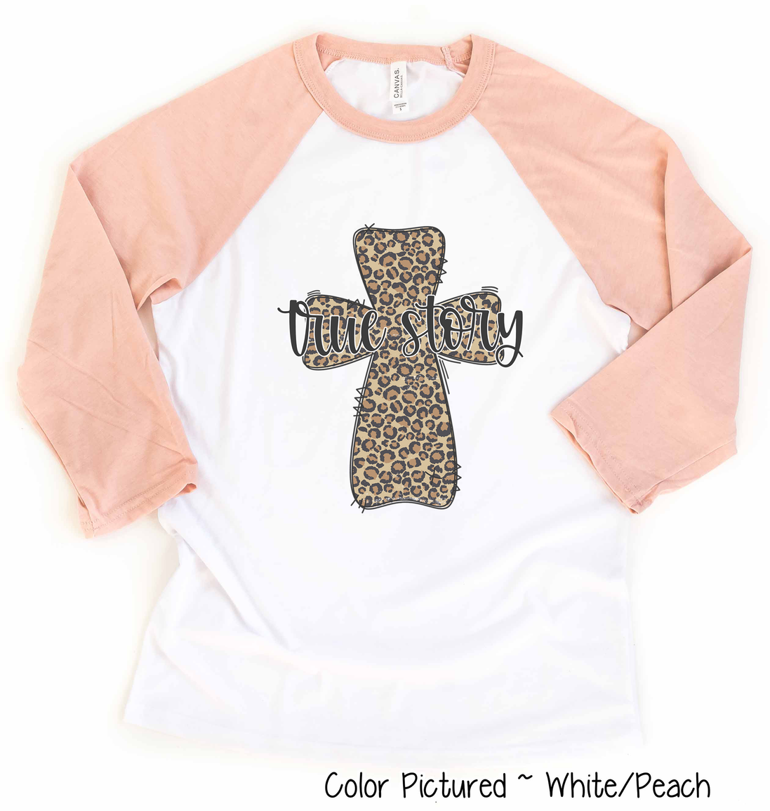 True Story Distressed Leopard Cross Easter Raglan Tee