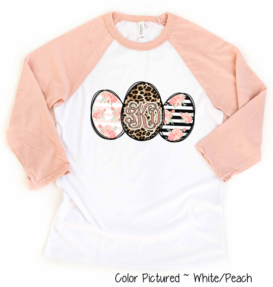 Monogram Leopard Rose Gold Easter Eggs Raglan Tee