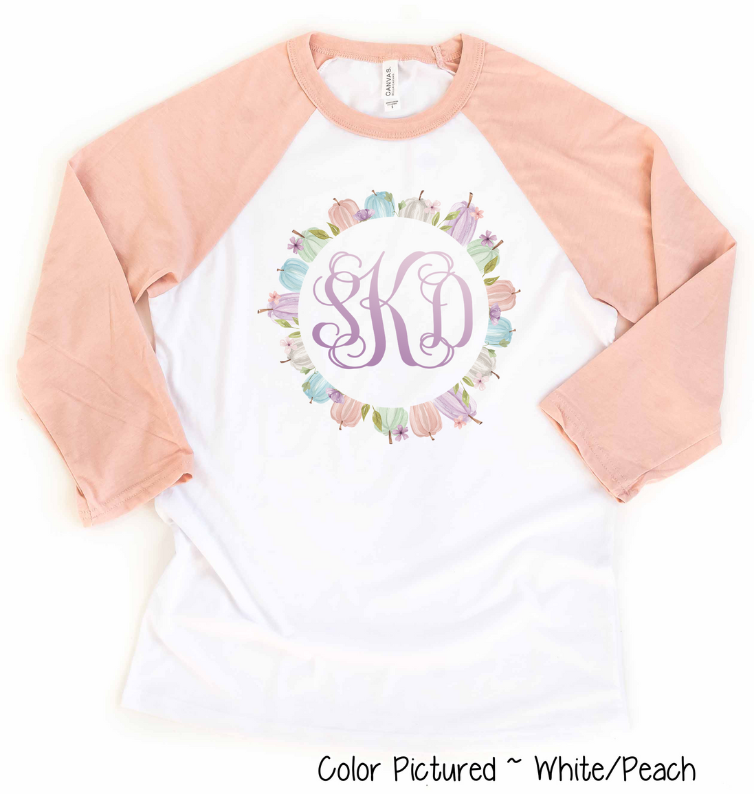 Monogram Pastel Pumkin Wreath Raglan Tee