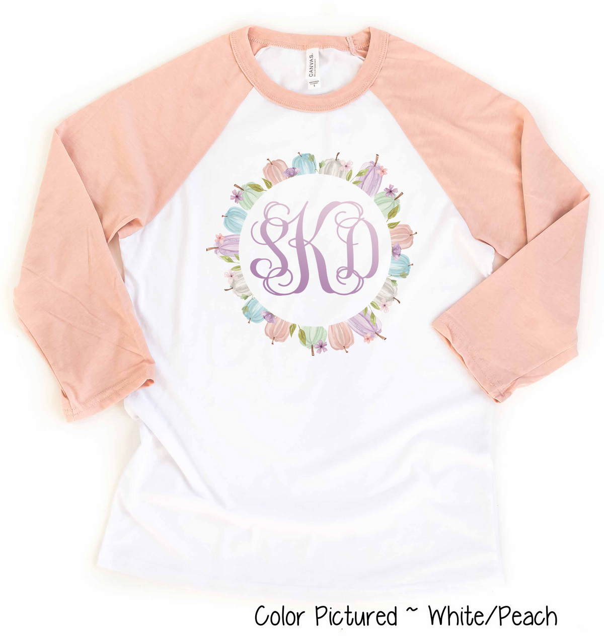 Monogram Pastel Pumkin Wreath Raglan Tee