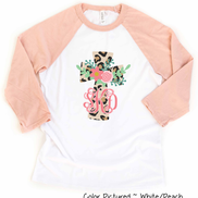 Monogram Floral Leopard Cross Raglan Tee