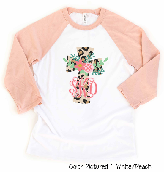 Monogram Floral Leopard Cross Raglan Tee