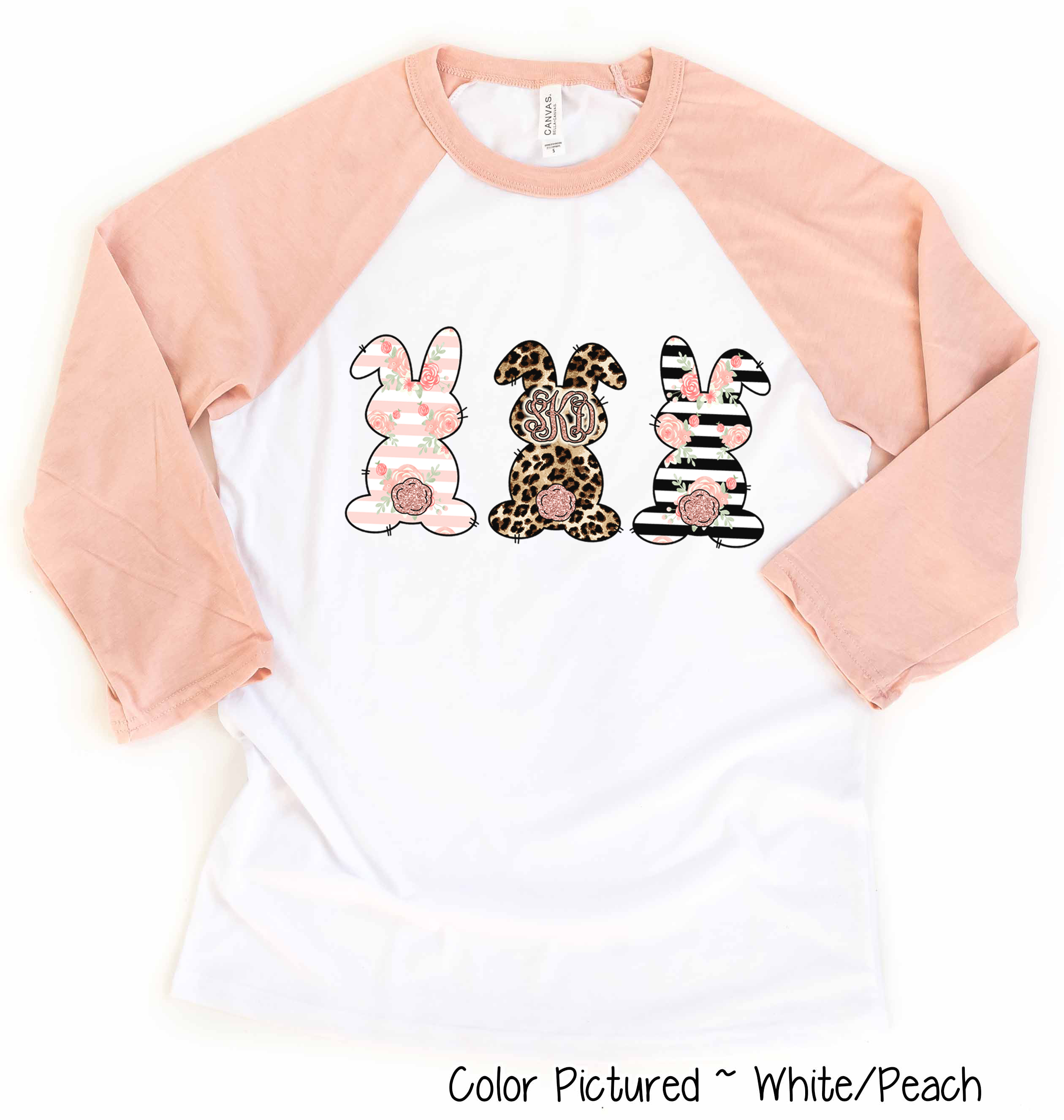 Monogram Leopard Rose Gold Bunnys Raglan Tee