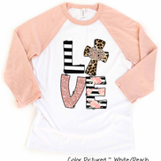 Monogram Leopard Rose Gold LOVE Cross Raglan Tee