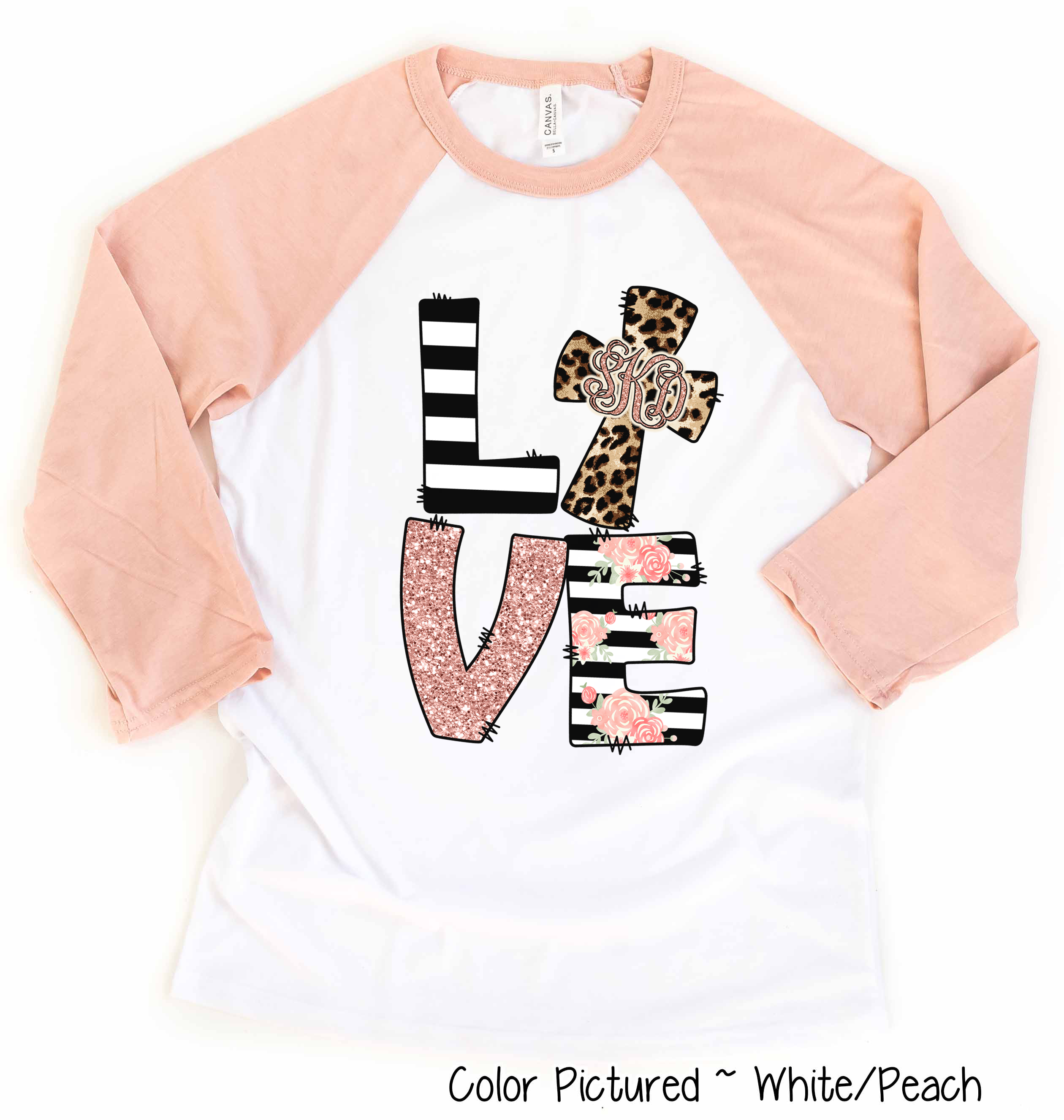 Monogram Leopard Rose Gold LOVE Cross Raglan Tee