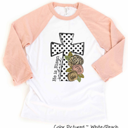 He Is Risen Black Dot Cross Easter Raglan Tee
