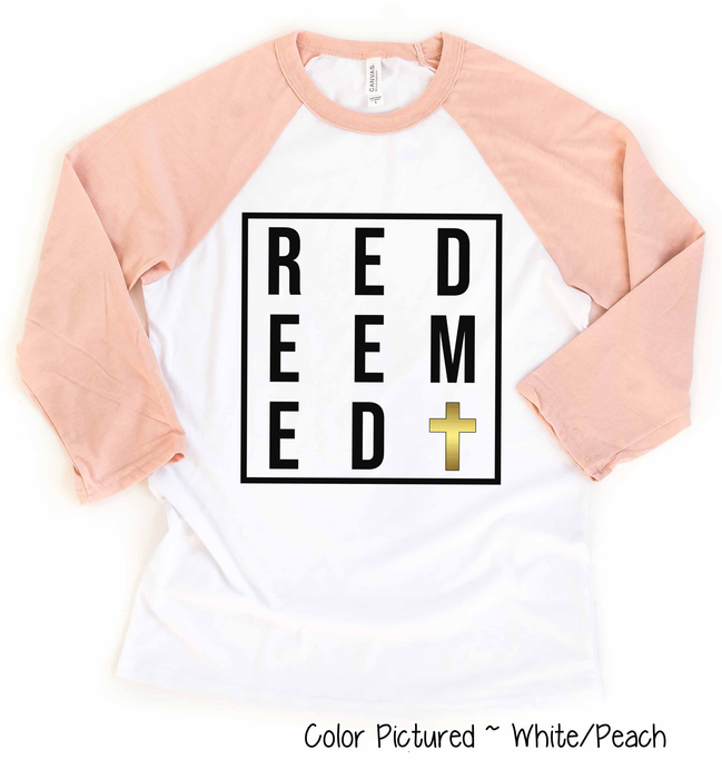 Redeemed with Gold Cross Easter Raglan Tee