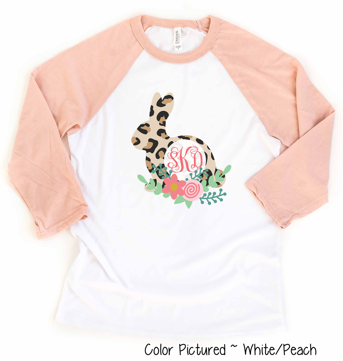 Monogram Leopard Print Easter Rabbit Raglan Tee