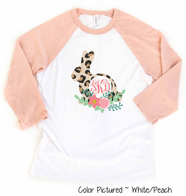 Monogram Leopard Print Easter Rabbit Raglan Tee