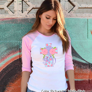 Monogram Pink Polka Dot Easter Cross Raglan Tee