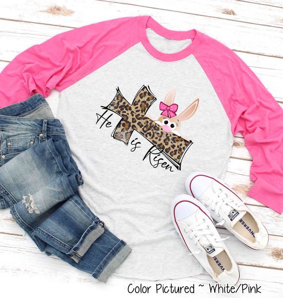 Risen Leopard Cross Easter Bunny Raglan Tee