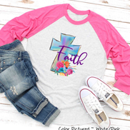 Faith Watercolor Cross Raglan Tee