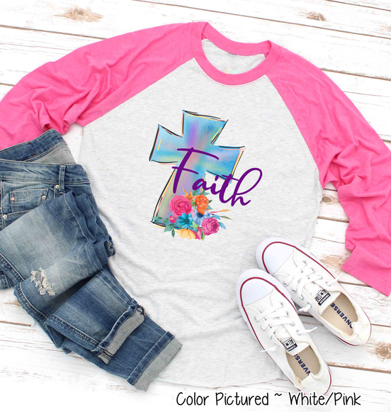 Faith Watercolor Cross Raglan Tee