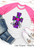 Purple Leopard Watercolor Faith Cross Easter Raglan Tee
