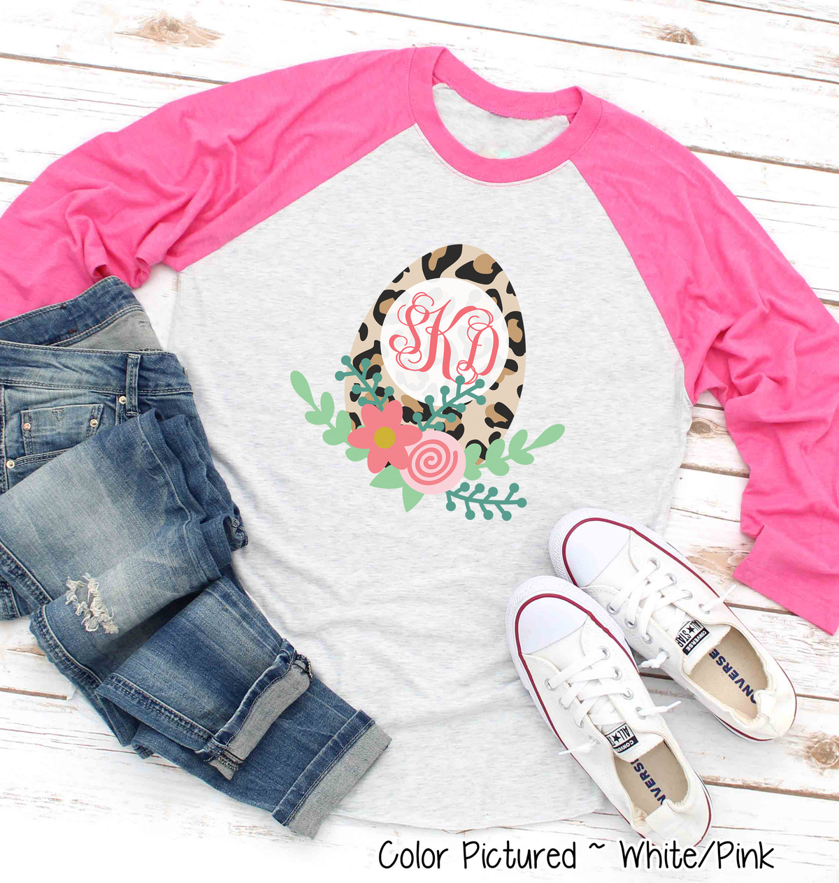 Monogram Leopard Easter Egg Raglan Tee