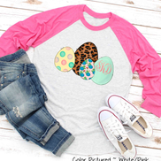 Monogram Leopard Print Easter Eggs Raglan Tee
