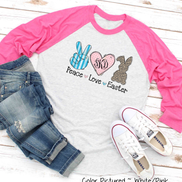 Monogram Peace, Love, Easter Bunny Raglan Tee