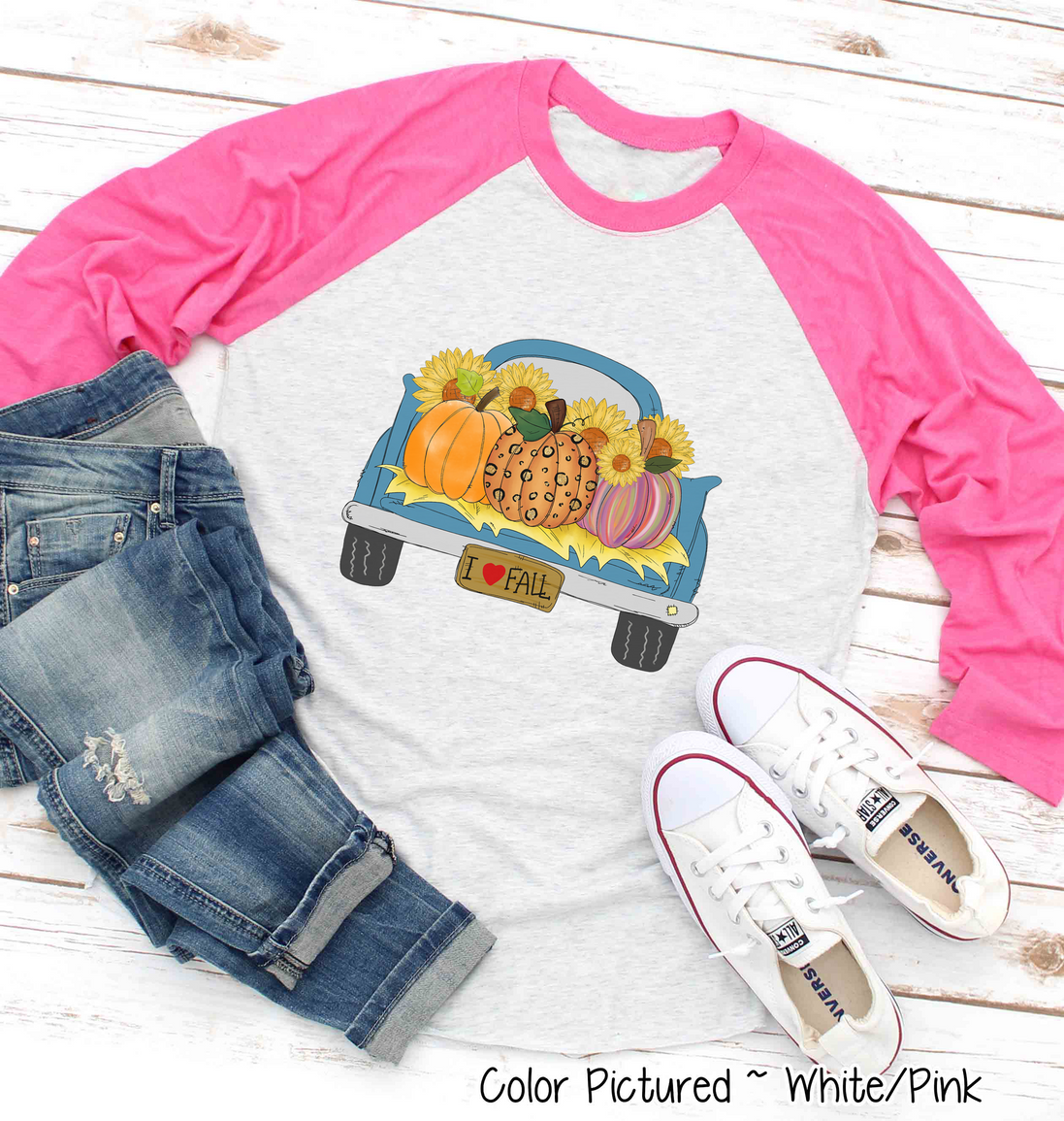 Vintage Truck full of Pumpkins Fall Raglan Tee