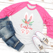 Floral Bunny Ears & Feet with Custom Name Easter Raglan Tee