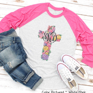 Monogram Floral Cross Raglan Tee