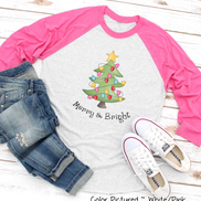 Merry & Bright Christmas Tree Raglan Tee