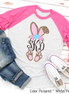 Monogram Cheetah Leopard Print Bunny Ears Easter Raglan Tee
