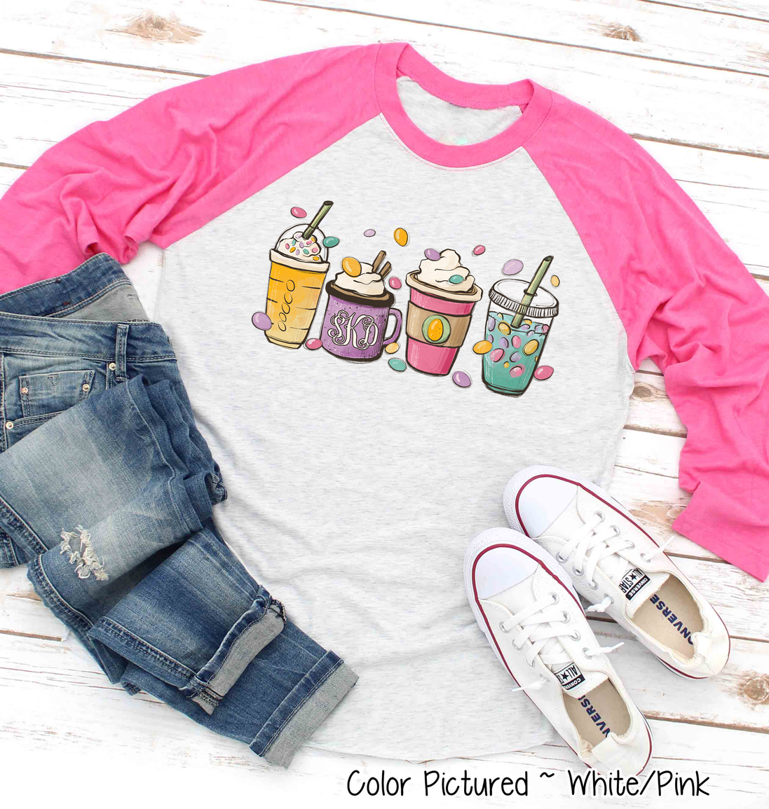Monogram Coffe Latte Easter Drinks Raglan Tee