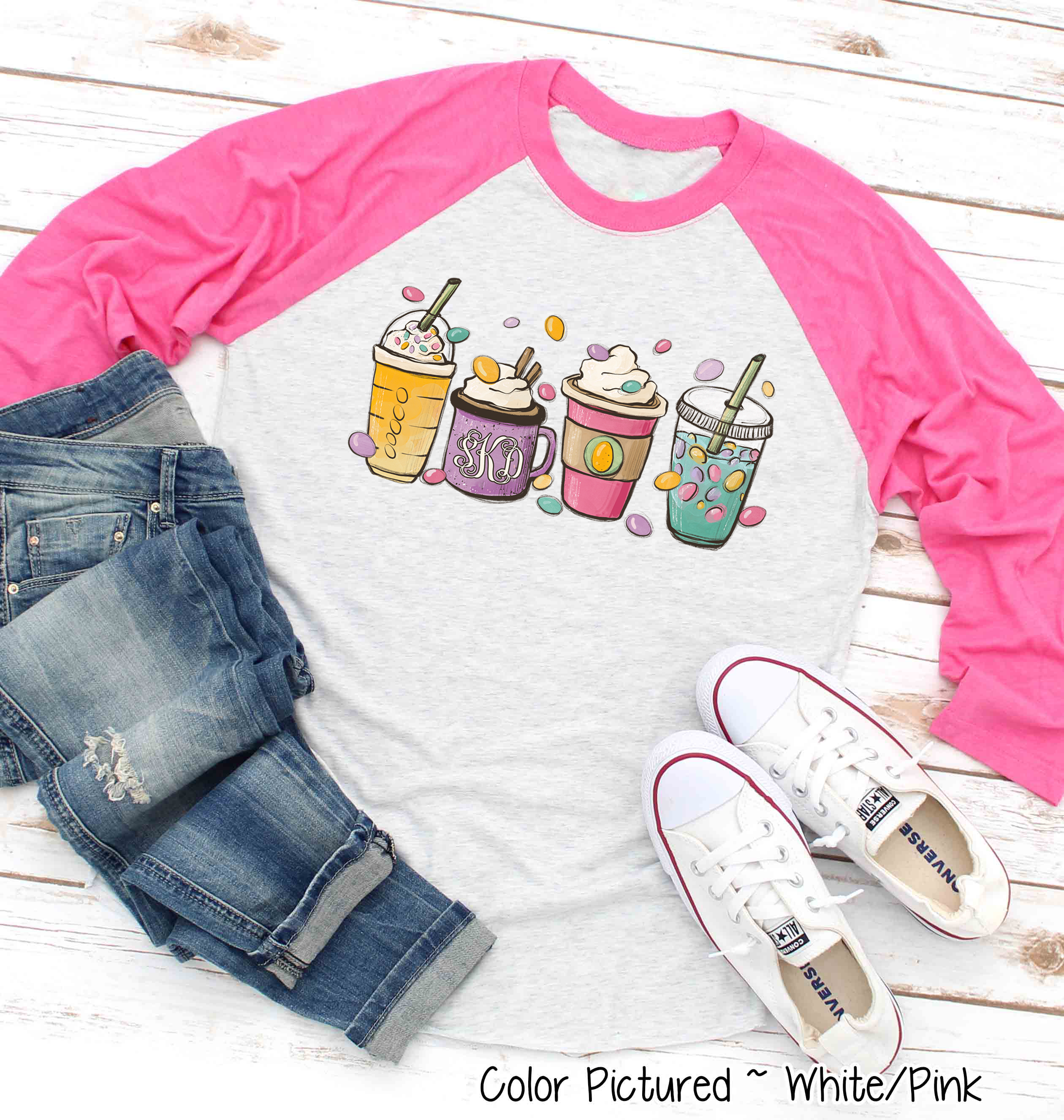 Monogram Coffe Latte Easter Drinks Raglan Tee