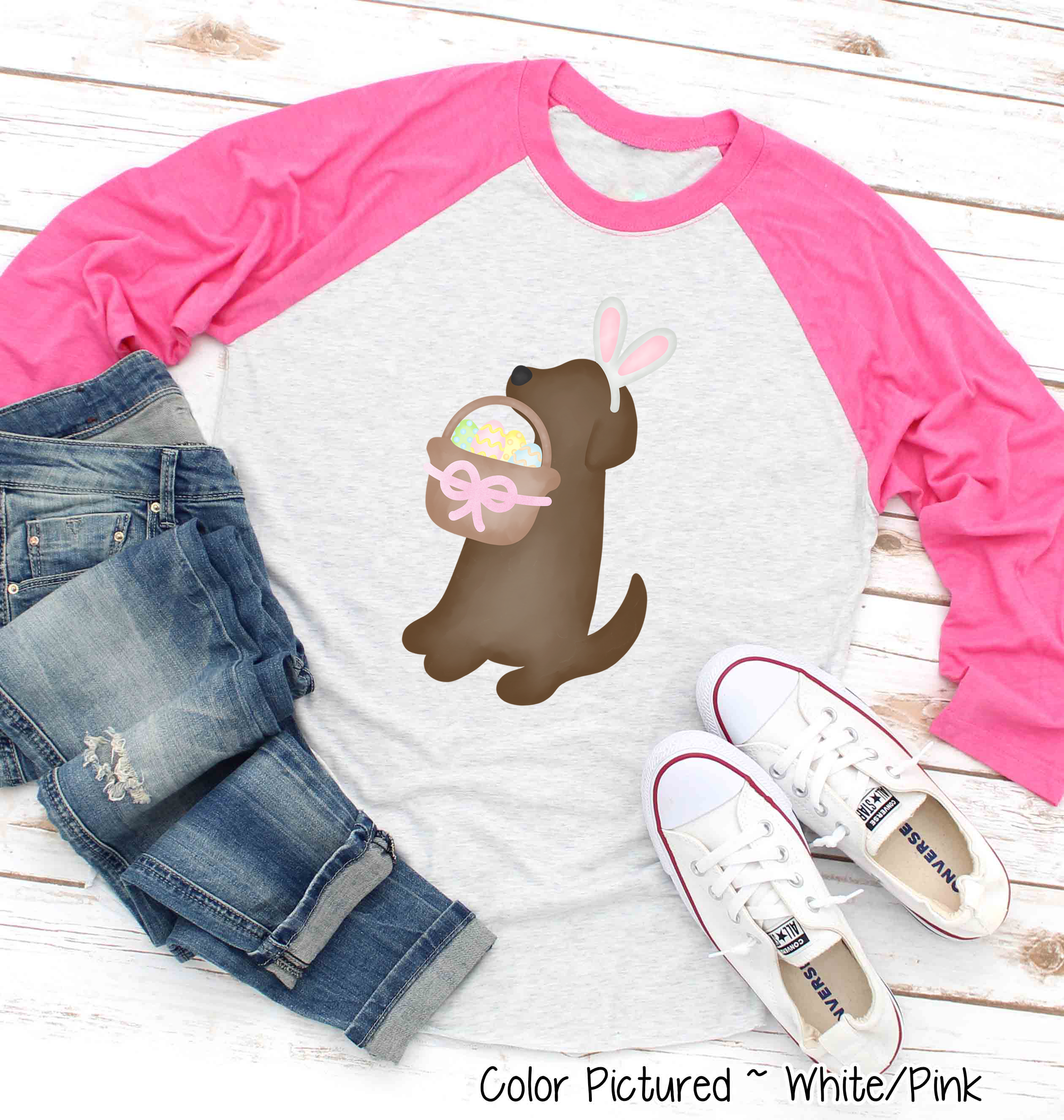 Dog Girl Brown Lab Easter Raglan Tee