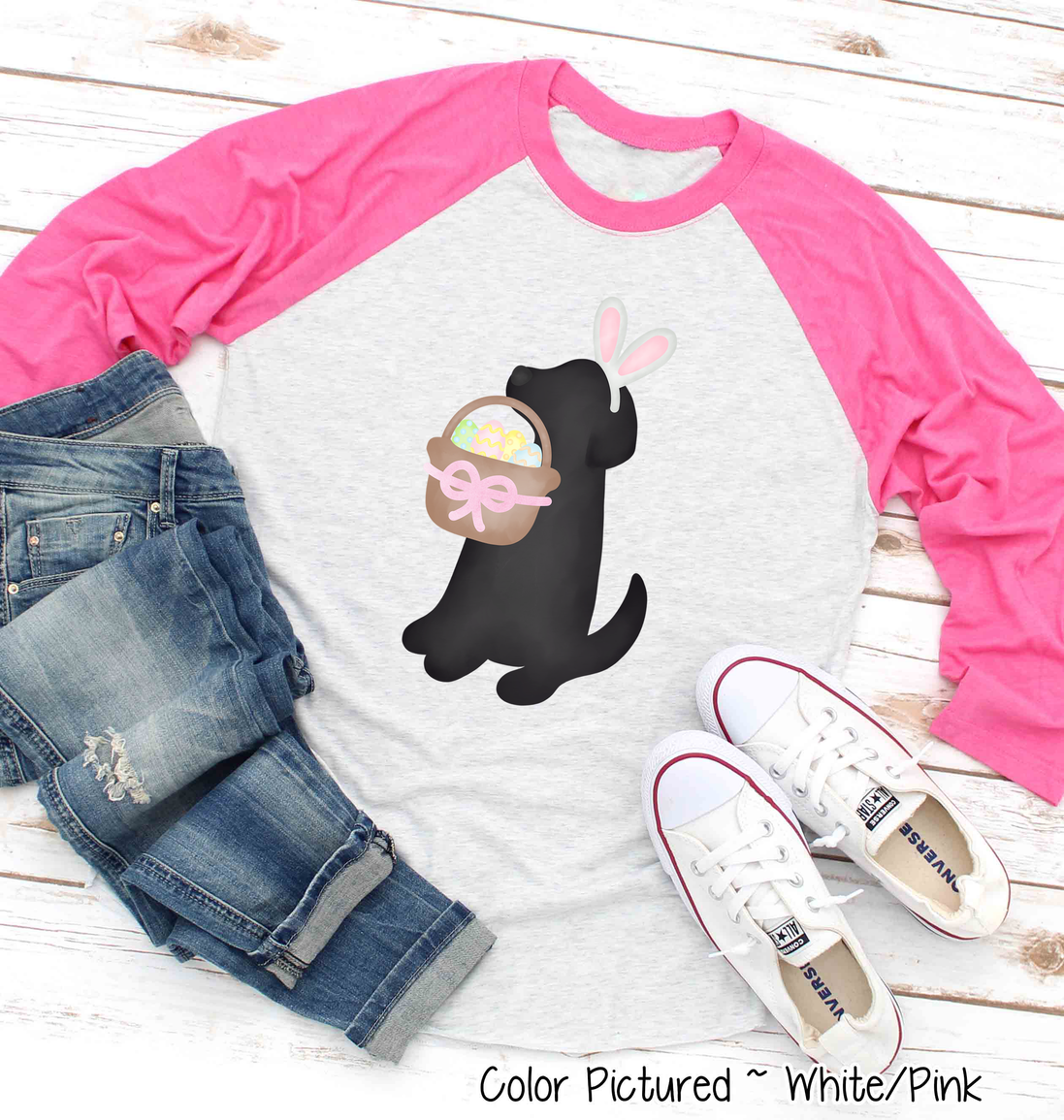 Dog Girl Black Lab Easter Raglan Tee
