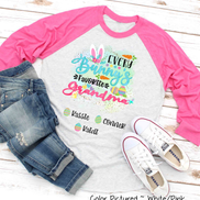Personalized Shirt For Grandma Every Bunny's Favorite & Easter Eggs with Custom Grandkids Name Easter Day Raglan Tee