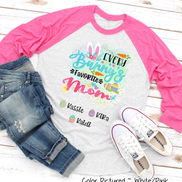 Personalized Shirt For Mom Every Bunny's Favorite & Easter Eggs with Custom Kids Name Easter Day Raglan Tee