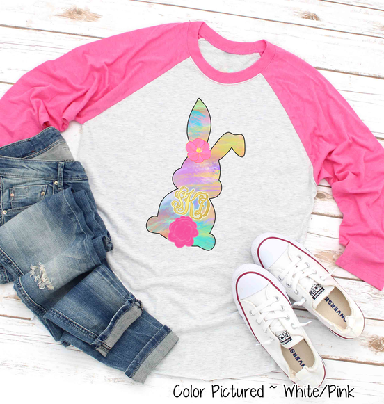 Monogram Pastel Easter Bunny Raglan Tee