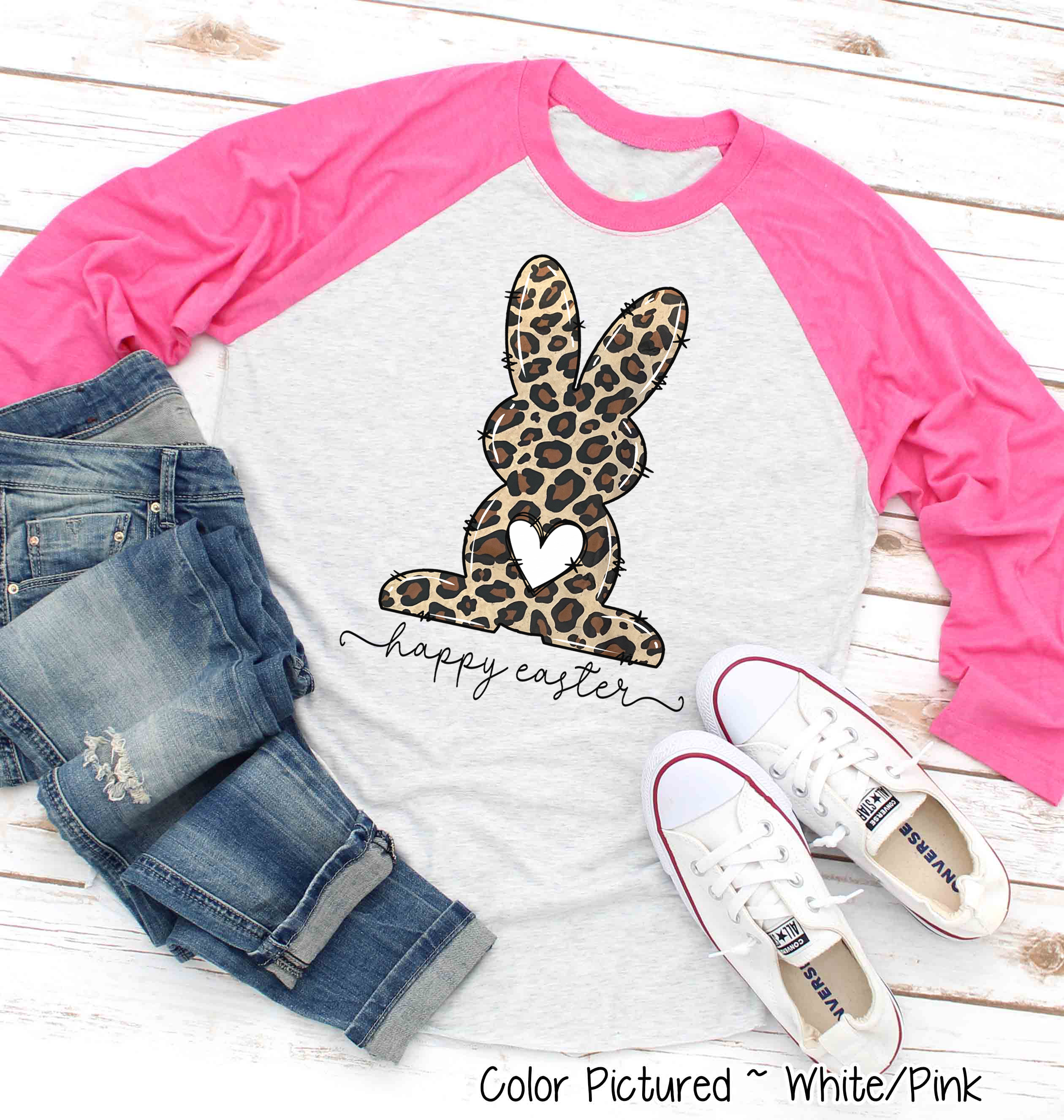 Leopard Print Bunny Happy Easter Raglan Tee