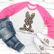 Leopard Print Bunny Happy Easter Raglan Tee