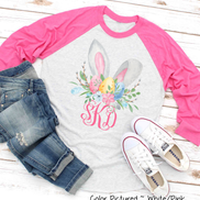 Monogram Bunny Ears with Eggs Raglan Tee